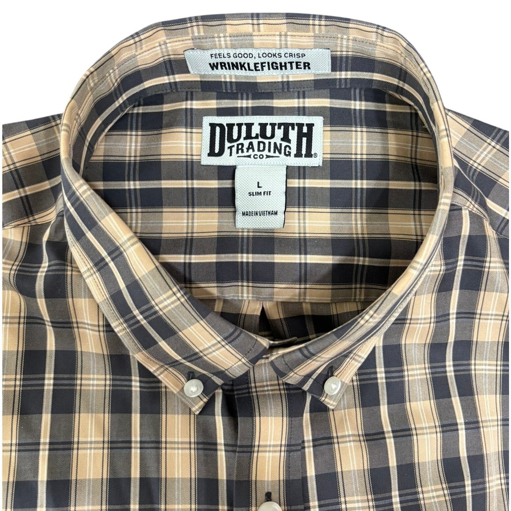 Duluth‎ Trading Co Wrinklefighter Slim Fit Plaid LS Button Down Shirt Mens L